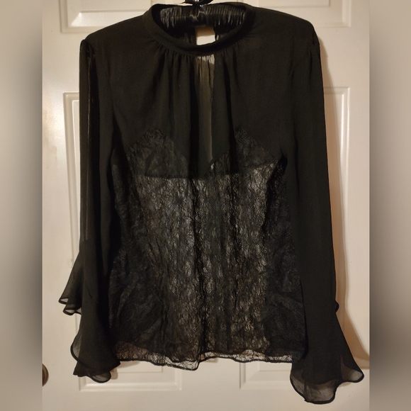 Victoria's Secret Tops - 🐈‍⬛ Divine VS Vintage Victorian Inspired Black Sheer Crepe & Lace Blouse - L